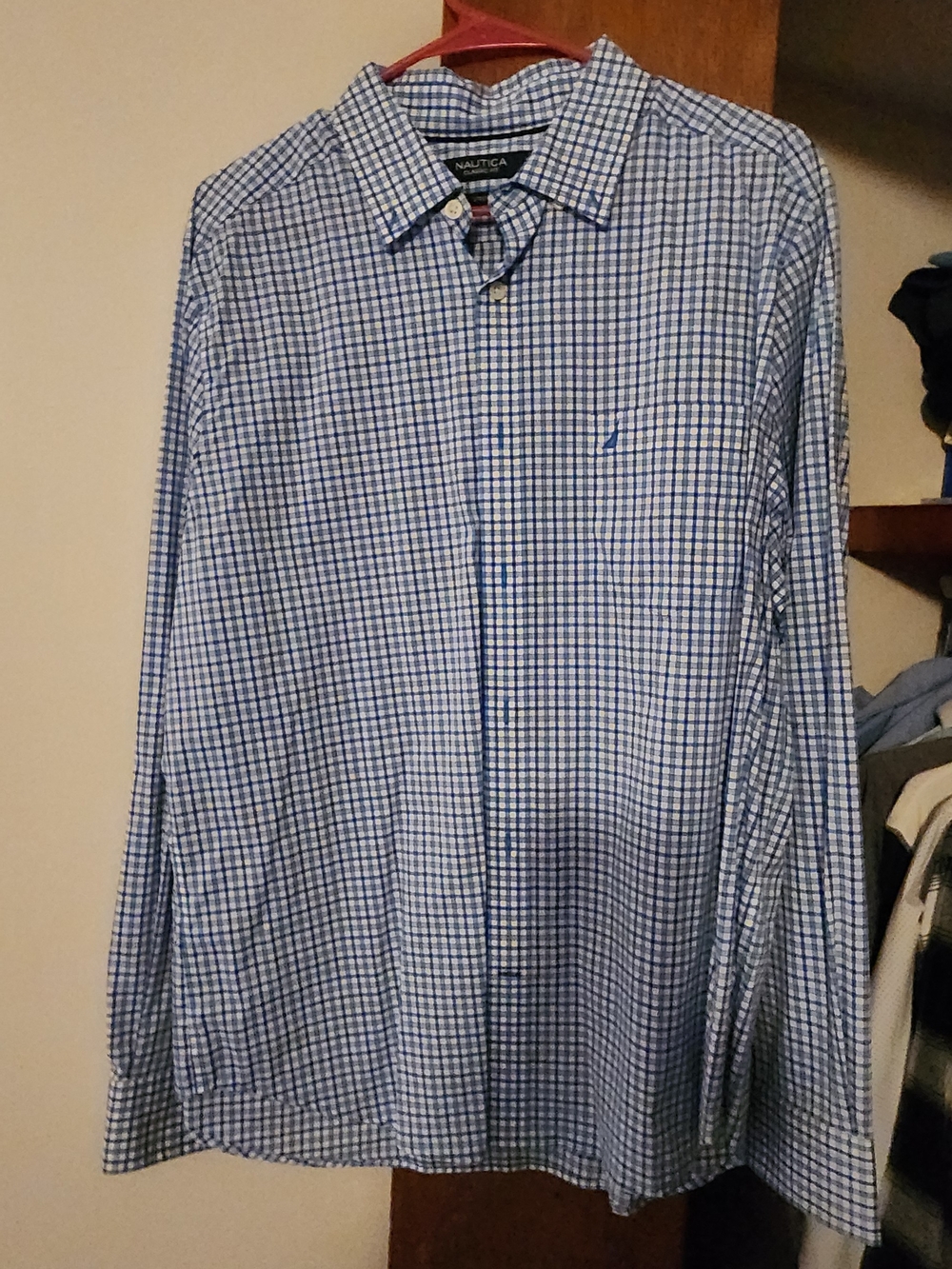 Nautica Blue and White Windowpane Check Button-Down Shirt